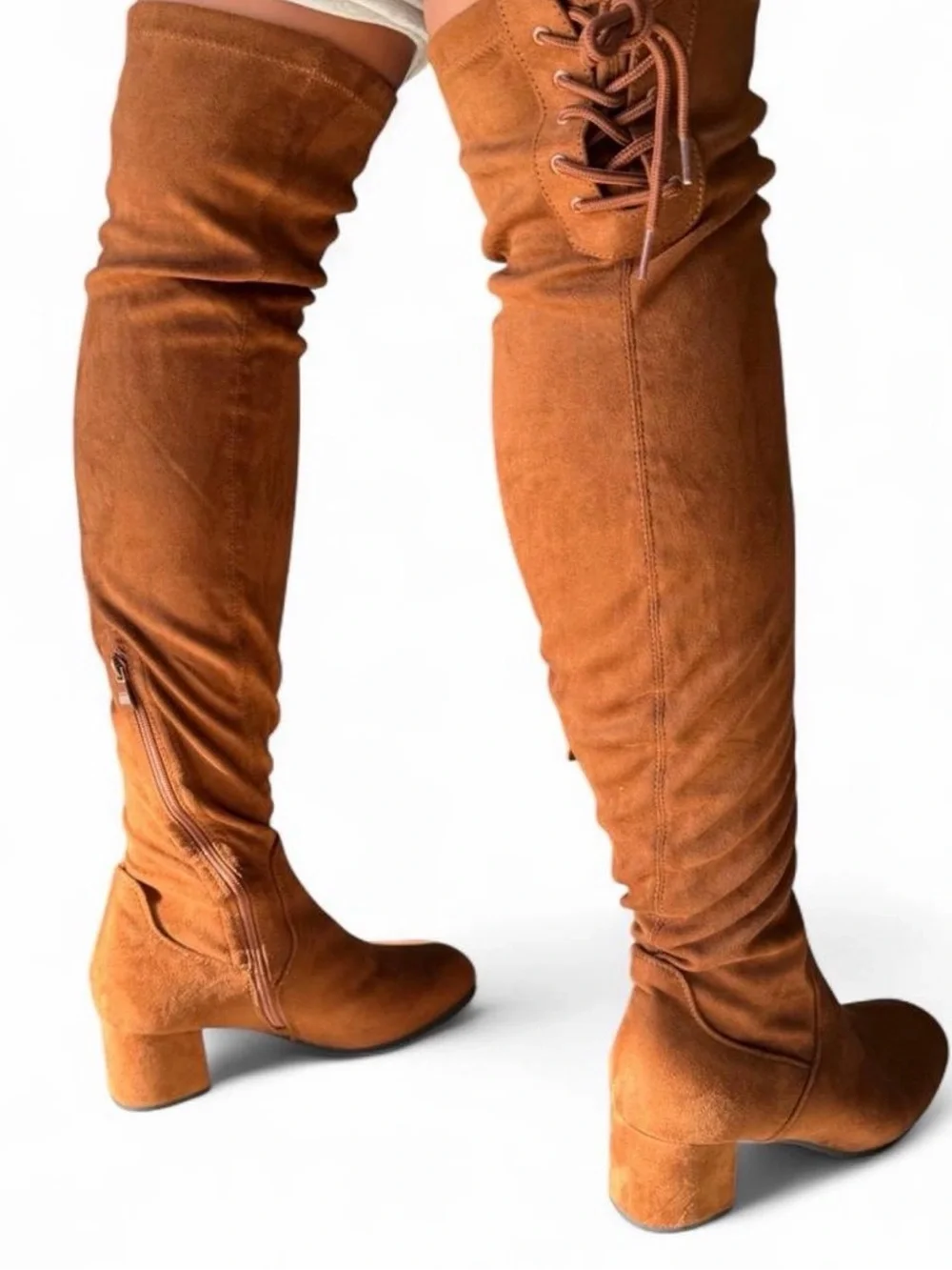 Dream Pairs Women's Over-the-Knee Suede Boots in Cognac Brown